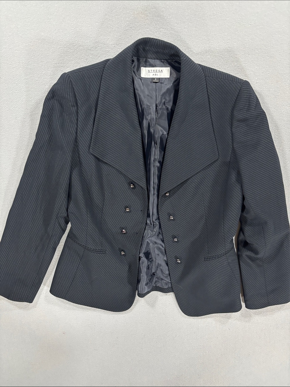 Stresa black Navy Textured stripe Women's Blazer Jacket